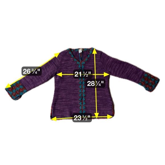 Purple Sweater Cable Knit Wool Large Womens Aztec The Territory Ahead V-Neck - Picture 8 of 8
